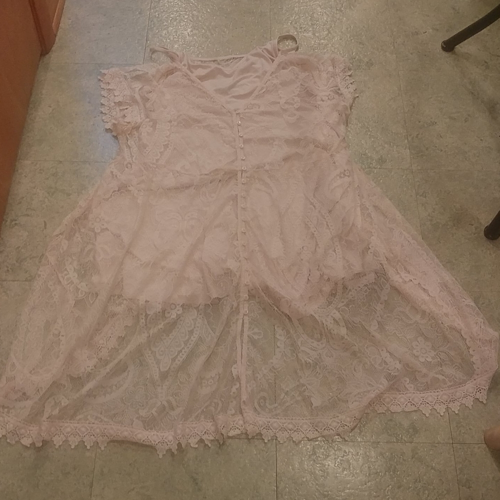 NWT Torrid 2X Blush Dress Buttons & Lace Overlay